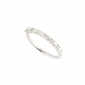 18k White Gold Baguette and Round Brilliant Cut Diamond Half Eternity Ring 0.32ct